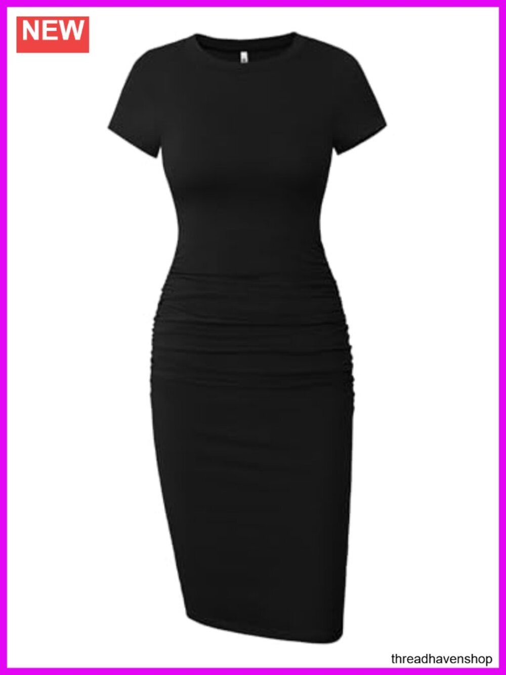 Short Sleeve Ruched Midi Bodycon T Shirt Dress